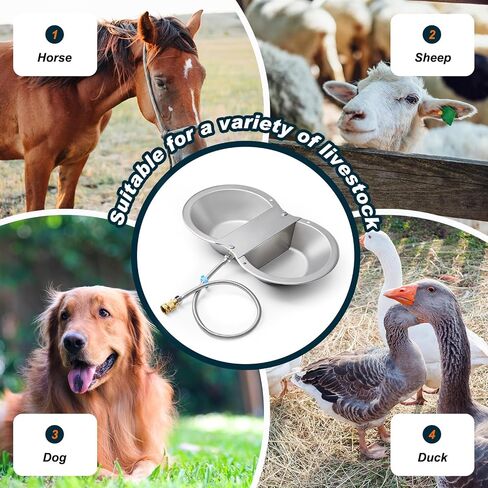 Blulu 19.88 x 11.02 x 3.54 Inch Automatic Water Bowl Dispenser with Float Valve Stainless Steel Waterer Self Filling Water Trough for Dog Horse Farm Animal with Water Hose Brass Connector Tape Brush in Saudi Arabia