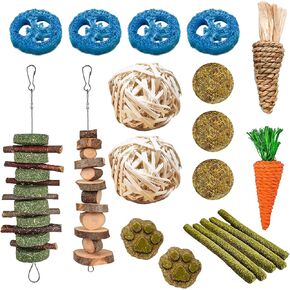 JOR Bunny Chew Delights, Oral Care, Enrichment and Entertainment Assorted Treats for Rabbits, Timothy Hay, Rattan & Calendula Balls, Cinnamon Sticks, Wood Ladder, Loofah Slices, 20 Pcs per Pack 