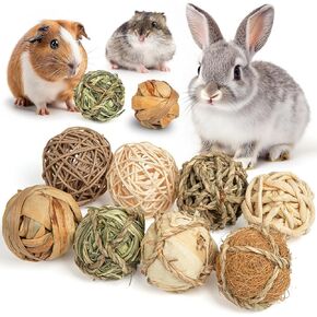 Sofier Rabbit Toys Guinea Pig Toys Bunny Toys 8 Pcs Chew Grass Balls Natural Chews for Rodents Teeth Handmade Enrichment Treats Chinchilla Guinea Pigs Rat Hamster Gerbil Mice