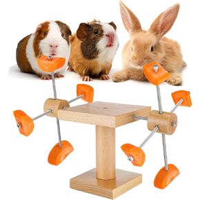 MEWTOGO Guinea Pig Toys - Wooden Enrichment Rabbit Toys with Adjustable Stainless Steel Food Holder, Interactive Bunny Foraging Feeder Toys for Chinchillas Hamster Small Animals