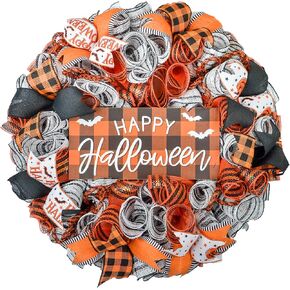 Happy Halloween Wreath, Halloween Front Door Wreaths, Orange and Black Checkered Front Door Wreaths - Fall Decor with Buffalo Plaid in Saudi Arabia