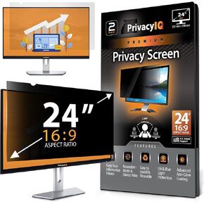 Privacy IQ 24" Inch 16:9 (2 Pack) Monitor Privacy Screen-Filter for 60 Degree Privacy, Advanced Anti-Glare, UV Light Reduction & Blue Light Filter