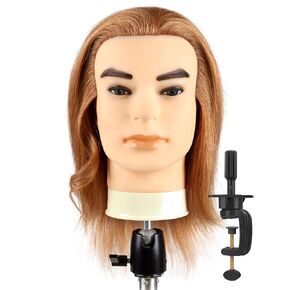 DIRUISI Male Mannequin Head with 100% Human Hair Haircut Training Head Hairdresser Manikin Head Doll Head for Hair Styling and Practice (8Inch 3B#)