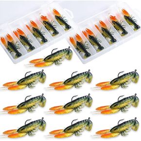 Goture Soft Fishing Lures, 5pcs/10pcs Crawfish Lures with Tackle Box, Shrimp Lures with Sharp Hook, Crawfish Baits for Freshwater Saltwater Bass Trout Catfish Salmon
