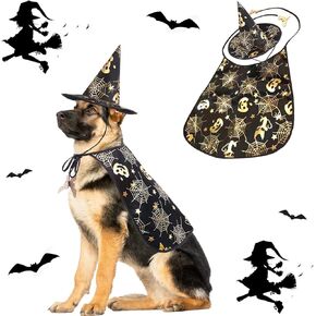 Halloween Dog Costume 2Pack Pet Cloak Cape Witch Hat Adiustable Halloween Dog Clothes Puppy Vampire Funny Wizard Outfits for Medium Large Dogs Cats Cool Cosplay Party Dress Decoration