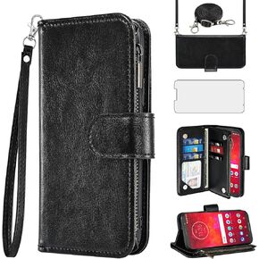 Asuwish Phone Case for Moto Z3 / Z3 Play Wallet Cell Cover with Screen Protector Crossbody Strap Flip Zipper Card Holder Credit TPU Slot Stand Motorola MotoZ3 Z 3case 3 3Z Z3play Women Girls Men Pink
