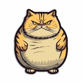 Cute Angry Chubby Fat Funny Cartoon Cat Decal Sticker for Tablet, Skateboard, Guitar, Luggage, Water Bottle, Car Bumper, Home, Bookcase, Laptop Waterproof Vinyl Decal Sticker 5-inch