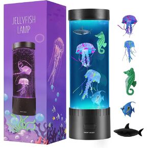 Artificial Jellyfish Lamp, Fish Decorative Sensory Aquarium Lamps Swimming Seahorses Sharks Mood Light Decorations Gifts for Kids