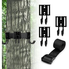 Treestand Strap Hangers, Hunting Gear Multi-Hook Accessory Holder, Tree Stand Bow Hangers Platform Sadle Hunting Gears, Gear Hanger for Hunting,Camping,Hiking-3 Metal Gear Hooks