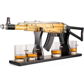 Gun Whiskey Decanter Set - Limited Edition, Silencer Stopper - 710 ml & 4 10.5oz Bullet Glasses - Unique Gift - Drinking Party Accessory, Handmade Gun Liquor Decanter, Tik Tok Gun Decanter, Dad Gift