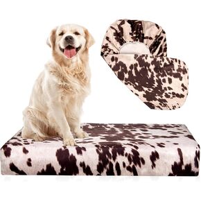 Western Brown Cow Print Faux Cowskin Dog Bed Covers Soft Replacement Washable, Dog Bed Liner, Pet Bed Slip Cover 29x41 Inches, for Dog/Cat, Cover Only (Black, 29 x 41 x 6)