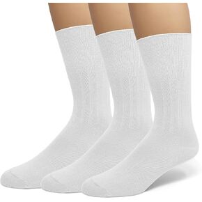EMEM Apparel Men's Diabetic Dress Crew Cotton Socks | Non-Binding Loose Top | Seamless Toe | 3-Pair | Big and Tall Available in Kuwait
