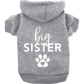 Big Sister Heart Paw Baby Announcement Dog Hoodie Fleece Lined Pullover Sweatshirt with Leash Hole (Hot Pink, Large 86)
