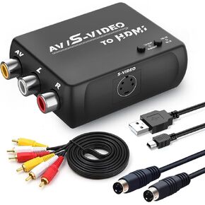 محول S Video RCA إلى HDMI مع كابل RCA + كابل Svideo + كابل USB، محول S-Video AV إلى HDMI متوافق مع PAL/NTSC للتلفزيون/PC/PS1/PS2/ STB/Xbox/VHS/VCR/DVD