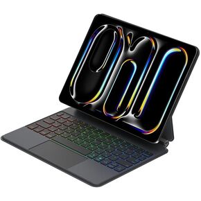 New iPad Pro 13 Inch (2024) Case with Keyboard, Magnetic Keyboard with Multi-Touch Trackpad, Backlit Magnetic Wireless Keyboard Case with Easy-Set Magnetic Portrait/Landscape Stand, Black