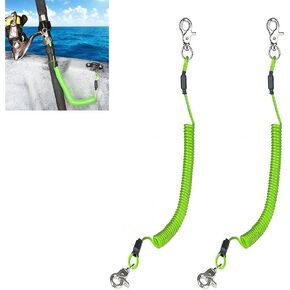Fishing Coiled Lanyard, Heavy Duty Fishing Lanyard, Retractable Tool Lanyard, Fishing Tools Safety Rope Extension Cord Tether, with Carabiner, for Deep Sea Fishing, Rods, Kayak, Paddles - 2-Pcs