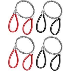 4Pieces Stainless Steel Cable Saw Metal Wire Saw Hand Pocket String Rope Saw Emergency Survival Saw PVC Pipe Cutting Tool, 75cm, Black&red