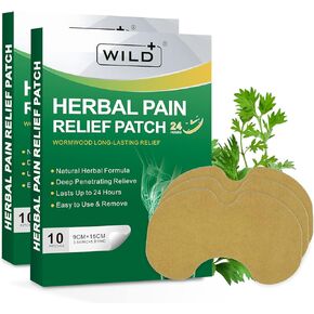 WILD+ Knee Pain Relief Patches, Warming Herbal Plaster for Knee Relief Patch, Natural Knee Patches Heat Patch for Pain Relief, Wormwood Pain Relief Patches for Knee Pain, Back, Neck, Shoulders-12 PCS