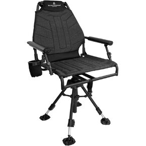 Black Sierra Silent 360° Swivel Hunting Chair with Steel Frame Supports 350 lbs, Heavy Duty Portable Ground Hunt Seat Features Detachable Armrests and Adjustable Legs