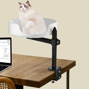 Cat Bed Desk Clamp for Kitty Cat Elevated Pet Beds on Desk Cat Box with Pet Mat Indoor Outdoor Use (Straight Rod)