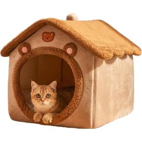 Cat Bed Cave, Cute Bear Shape Cat Beds for Indoor Cats, Cat House Cat Tent with Removable Cushion Pillow, Cat Condo Cat Cave for Kittens Puppy Small Dogs (13 * 11.8 * 12.6 in)