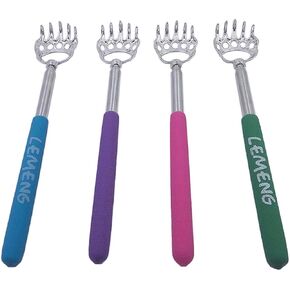 CERRXIAN (4-Pack) Telescoping Back Scratcher, LEMENG Portable Extendable Telescopic Bear Claws Metal Back Scratchers - Hand Massager Backslap with Rubber Handles