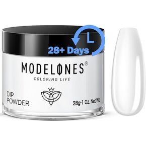 Modelones Dip Powder White Color, Nail Dipping Powder French Nail Art Powder Pro Collection System for Starter Manicure Salon DIY at Home, Odor-Free, Long-Lasting, No Needed Nail Lamp Cured, 1 Oz