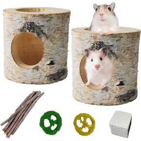 Wooden Hamster Tunnels,Natural Birch Wood Hamster Tree Hole Tube Hamster Chew Toy Small Animal Hollow Tree Trunk Tube Hideout Climbing Toy Cage Accessories for Guinea Pig Chinchilla Gerbil Rat