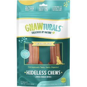 Hideless Chews Ribbed Bones | for Large Dogs | Rawhide Free, Pumpkin, Psyllium Husk and Chicory Root for Easy Digestion and Overall Gut Health (2 Bones, Chicken)