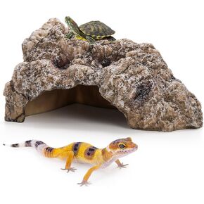 TOPZEA Reptile Hide Cave, Large Resin Bearded Dragon Hideout Caves Rock Snake Turtle Hides, Terrarium Habitat Decor Landscape Ornament for Gecko Lizard Hermit Crab, Amphibian Tank Accessories