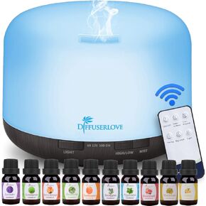 Diffuserlove Diffuser Essential Oil Diffusers 500ML Remote Control Aroma Diffuser Cool Mist Aromatherapy Diffuser with Mute Design, Timer and Auto Shut-Off for Office Living Room