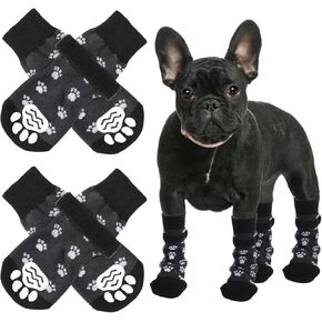 4Pcs Non-Slip Dog Booties, Dog Socks to Prevent Licking Paws Dog Shoes for Hot/Cold Pavement Paw Protectors with Sides Grips Traction Control Booties for Senior Small Medium Large Dogs(L)