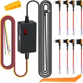 Dash Cam Hardwire Kit 24V to 5V USB-C Type-C Connector with LED Screen Shows Adjustable Cuttoff Voltage Function for Camera of Car and Truck Power Charger Cord 126Inch 3.2m Adapted for GPS Etc
