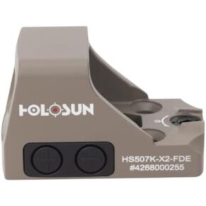 Holosun HS507K-X2-FDE Multi-Reticle 2 MOA Dot & 32 MOA Circle Open Reflex Pistol Sight - Durable Shake-Awake Parallax-Free Aluminum Sight for Subcompact FDE Handguns