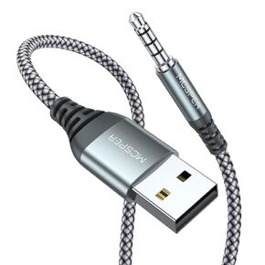 USB to 3.5mm TRS Audio Jack Adapter with Microphone, (3.3FT) USB Male to 3.5mm AUX Stereo Audio Cable, Nylon Braided USB to AUX Converter for PC, Laptop, Windows, Headphones（No Charging Support）
