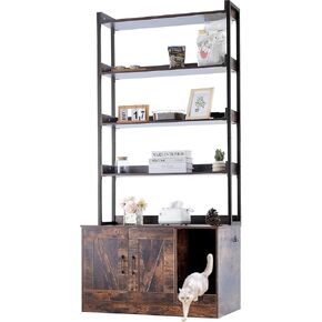 VEVOR Cat Litter Box Enclosure, Hidden Litter Box Furniture with 4 Storage Shelves, Large Cat House Cabinet Hidden Fit Most Litter Box, Wooden Cat Washroom Indoor, 33.5"L x 19.3"W x 72.3"H, Dark Brown