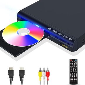 مشغل DVD WONNIE HD للتلفزيون ومشغلات الأقراص المضغوطة للمنزل مع مخرج HD/AV/محوري ومدخل USB، نظام PAL/NTSC مدمج، كابل HDMI/AV وجهاز تحكم عن بعد كامل الوظائف متضمن in Kuwait