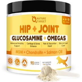 Glucosamine for Dogs, Joint Supplement for Dogs, MSM, Chondroitin, Turmeric for Hip and Joint Mobility, Joint Pain Relief, with Salmon Oil for Dogs, Omega 3 for Skin and Coat Health, 9.52 Oz Powder