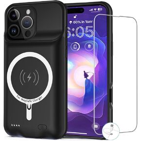 Battery Case for iPhone 16 Pro Max, [12000mAh] Enhanced Portable Protective Qi Wireless Charger Case Battery Pack with CarPlay Wireless Charging Case Compatible for iPhone 16 Pro Max (6.9 inch)-Black