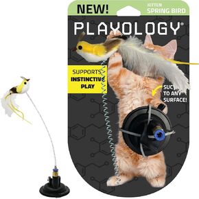 Playology Cat Toy Suction Cup Spring Bird | Interactive Cat Toy with Lifelike Feather Bird | Secure Suction Cup with Unpredictable Movement | Perfect Toy for Active Indoor Cats