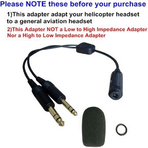 UFQ H-GA Helicopter to General Aviation Headset Adapter Adapt Your Helicopter Headset to a General Aviation Free with Super high Density Sponge O Ring which Suit for Daxxd Clxxk, Avcxxm,AxA,Fxxo