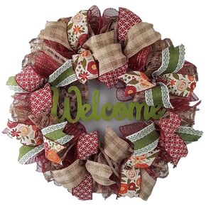 Elegant Wreaths for Front Door - Burgundy Welcome Wreath, Everyday Burlap Door Decor, Fall Wreath with Rich Colors