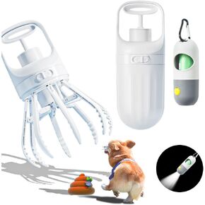 New Pooper Scooper - Portable Dog Poop Scooper for Dog Walker Waste, Dog Scooper Pooper Picker for Small Medium Large Dogs Pup Poop Scoop with LED Flashlight & 15pcs Pet Waste Bag