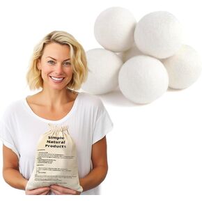 Wool Dryer Balls - Fabric Softener and Dryer Sheets for Laundry Supplies – Reusable Wrinkle and Static Guard Wool Balls – Unscented for Sensitive Skin (6 XL Pack)