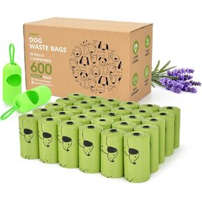 Poop Bags for Dogs (600 Count, 30 Rolls) Lavender Scented Leak Proof Dog Waste Bags, 13 x 9 Inch Strong Doggie Cat Waste Bags with Dispenser, Green/Bulk