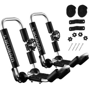 Kayak/Surf/Ski Roof Carrier Rack with Kayak Roller and Car Door Step for Canoe, SUP, Kayaks, Surfboard and Ski Board Rooftop Mount on SUV, Car and Truck (Bilateral)