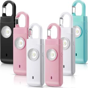 6 Pcs Rechargeable Personal Safety Alarm for Women 130dB Loud Sound Personal Siren with LED Self Defense Keychain for Women Daughter Seniors Elderly Teen Student