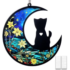 Pet Memorial Suncatcher, Loss of Cat & Dog Sympathy Gifts, Hanging Stained Acrylic Light Catcher, Cat & Dog Memorial Ornament for Pet Lovers, Sunset Pattern