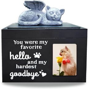 Pet Urn for Cat Ashes Box Wooden Black Cat Urns for Ashes Pet Cremation Box Comes with Cat Angel