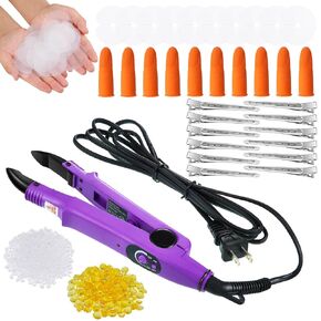 Fusion Hair Extensions Tools Keratin Hair Extension Tools Fusion Heat Iron Hair Extensions Heat Tool with Fusion Glue Protector Templates Hair Clips Finger Protector 2 Bags Keratin Glue Granule
